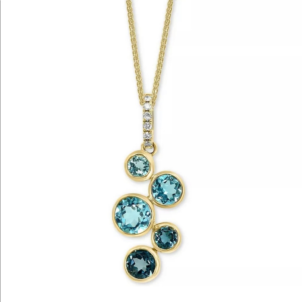 Blue Topaz & Diamond 14K Gold Pendant Necklace 18"